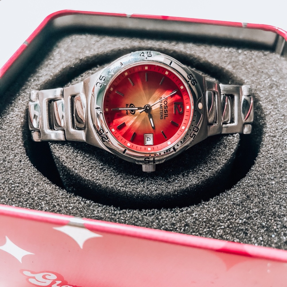 Silver with Pink and Yellow Ombré Fossil Watch